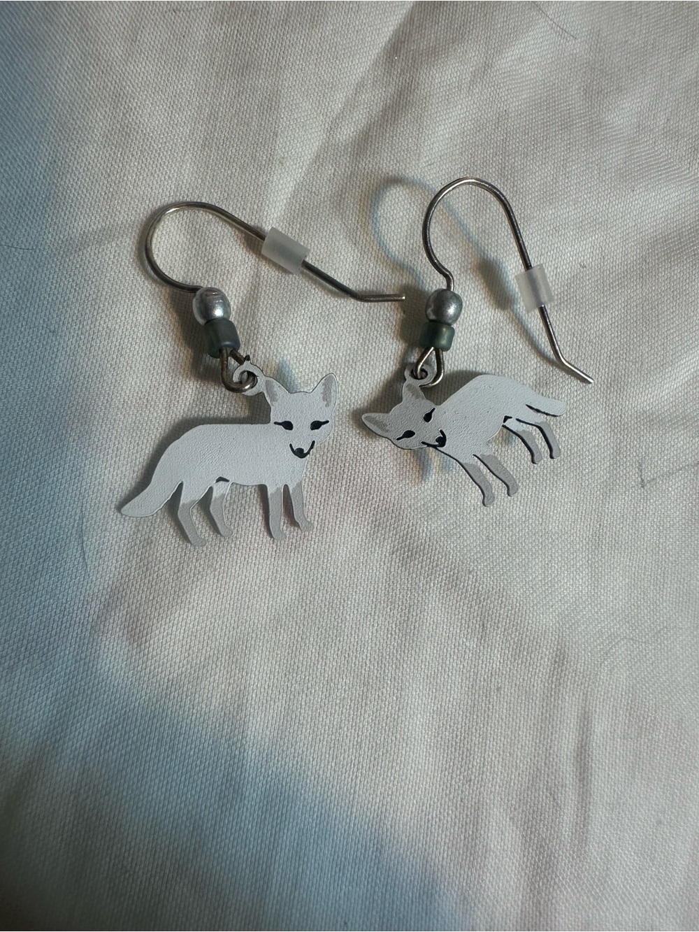 White Fox/ Wolf Earrings About 1/2 In.